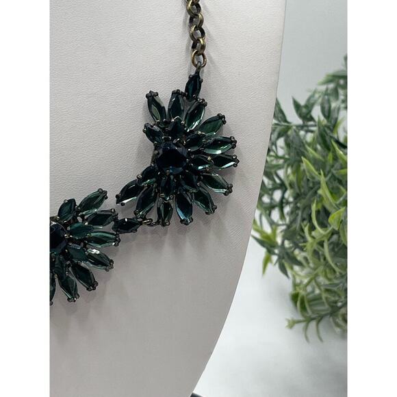 J. Crew Silver Tone Shades of Green Rhinestones Chain Clustered Necklace - Picture 2 of 16